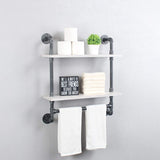 Industrial Pipe Bathroom Shelf with Towel Bar,Rustic Bathroom Shelves Wall Mounted,2 Layer Storage Wall Shelf for Kitchen,Floating Shelves,Bathroom Shelves Over Toilet,Vintage White(24inch)