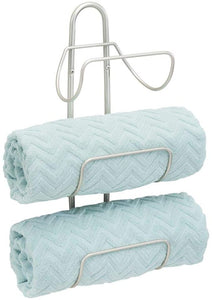 mDesign Modern Decorative Metal 3-Level Wall Mount Towel Rack Holder and Organizer for Storage of Bathroom Towels, Washcloths, Hand Towels - Satin