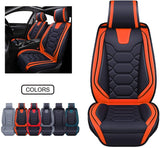 Leather Car Seat Covers, Faux Leatherette Automotive Vehicle Cushion Cover for Cars SUV Pick-up Truck Universal Fit Set for Auto Interior Accessories (OS-004 Full Set, Black&Orange)