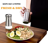 Salt and Pepper Shakers - Salt Shaker with Adjustable Pour Holes - Stainless Steel and Glass Set