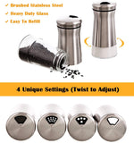 Salt and Pepper Shakers - Salt Shaker with Adjustable Pour Holes - Stainless Steel and Glass Set