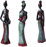 Gedengni African Figure Sculpture Tribal Lady Figurine Statue Decor Collectible Art Piece, 7.5-Inch, Pack of 3