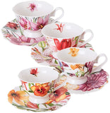 Eileen's Reserve New Bone China Pure White Teacup and Saucer, Set of Four