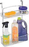 mDesign Metal Farmhouse Over Cabinet Kitchen Storage Organizer Holder or Basket - Hang Over Cabinet Doors in Kitchen/Pantry - Holds Dish Soap, Window Cleaner, Sponges - Graphite Gray