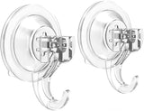 Suction Cup Hooks - Quntis Powerful SuperLock Suction Hooks (2 Pack) Heavy Duty Vacuum Suction Shower Hooks Wreath Hanger Kitchen Bathroom Window Hooks for Towel Loofah Sponge Christmas Wreath, Clear