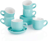 Teocera Porcelain Cappuccino Cups with Saucers - 6 Ounce for Coffee Drinks, Latte, Cafe Mocha and Tea - Set of 6, White