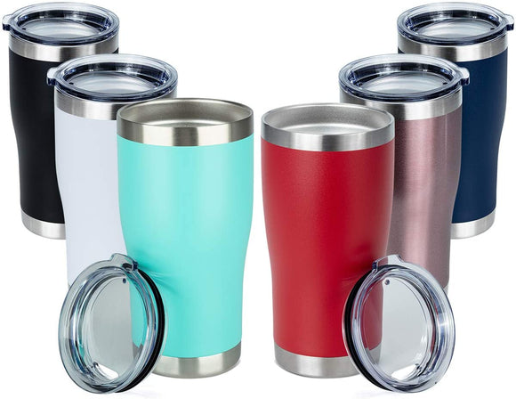 20 OZ 6pack Double Wall Stainless Steel Vacuum Insulated Tumbler Coffee Travel Mug With Lid, Durable Powder Coated Insulated Coffee Cup for Cold & Hot Drinks (Combination color, 6pack)