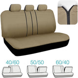 BDK OS-309-AB Tan Trim Black Car Seat Covers Full 9 Piece Set, Sleek & Stylish, Split Option Bench 5 Headrests Front & Rear Bench, Beige