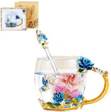 Lustrique Blue Rosaria Tea Cup Set(Short Tea Cup + Spoon + Cover Lid + Saucer)