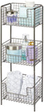 mDesign 3 Tier Vertical Standing Bathroom Shelving Unit, Decorative Metal Storage Organizer Tower Rack with 3 Basket Bins to Hold and Organize Bath Towels, Hand Soap, Toiletries - Graphite Gray