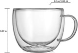 CnGlass Cappuccino Glass Mugs 8.1oz,Clear Coffee Mug Set of 2 Espresso Mug Cups,Double Wall Insulated Glass Mug with Handles(Latte Glasses,Tea)