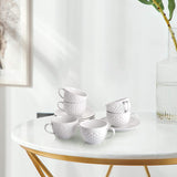 AVLA Set of 6 Porcelain Espresso Cups with Saucers - 8 Ounce Coffee Cup and Saucer Set, Espresso Mugs Set for Specialty Coffee Drinks, Latte, Cappuccino, Mocha and Tea, White