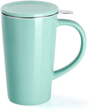 Sweese 202.109 Porcelain Tea Mug with Infuser and Lid, Ceramic Coffee Cocoa Cup Set for One, Taller and Large, 18 OZ, Mint Green