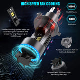 WAYRANK H4 LED Motorcycle Headlight Bulb 9003 HS1 Hi/Lo Beam 25W 3500LM 6000K Cool White with Blue Angel Eye Daytime Running Light