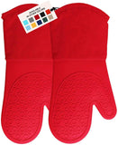 HOMWE Extra Long Professional Silicone Oven Mitt, Oven Mitts with Quilted Liner, Heat Resistant Pot Holders, Flexible Oven Gloves, Red, 1 Pair, 14.7 Inch