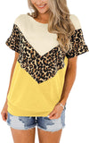 Women's Summer Short Sleeve Leopard Patchwork Striped T-Shirt