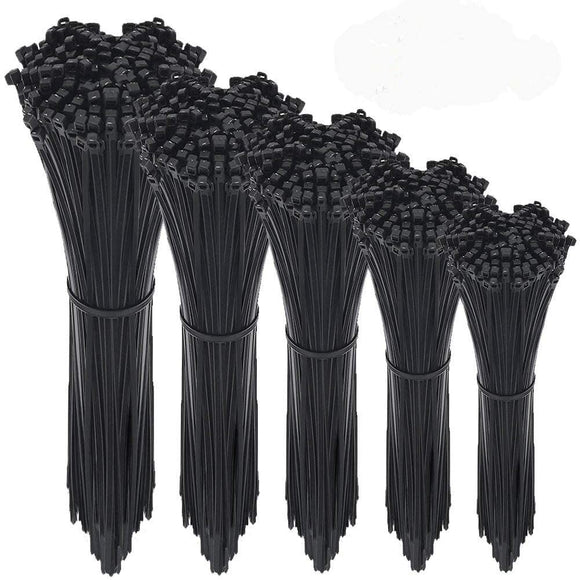 Wire Ties,HMfire 500 Pcs Adjustable & Durable Self-Locking Nylon Zip Cable Ties Heavy Duty, 4/6/8/10/12Inch, 4mm Width, Black