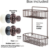 HASKO accessories Shower Caddy with Suction Cups | 304 Stainless Steel | Adhesive 3M Stick Discs | 2 Tier Basket for Bathroom and Kitchen Storage (Bronze)