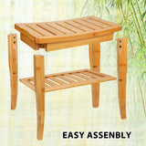 Widousy Bamboo Shower Bench Seat with Storage Shelf, Shower Chair Seat Bench Organizer for Indoor or Outdoor，Bathroom Decor