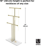 Umbra Trigem Hanging Jewelry Organizer Tiered Tabletop Countertop Free Standing Necklace Holder Display, 3, Brass/White