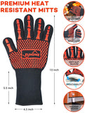 EUHOME 3 in 1 BBQ Gloves Grill Accessories with EN407 Certified Oven Mitts 1472 F° Extremely Heat Resistant Gloves, Grill Brush & BBQ Bear Claws for Men, Grill, Baking, Christmas