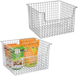 mDesign Metal Kitchen Pantry Food Storage Organizer Basket - Farmhouse Grid Design with Open Front for Cabinets, Cupboards, Shelves - Holds Potatoes, Onions, Fruit - 12" Wide, 2 Pack - Bronze