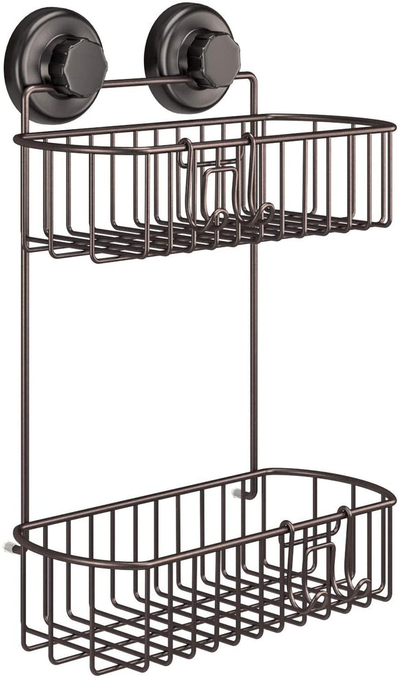 HASKO accessories Shower Caddy with Suction Cups | 304 Stainless Steel | Adhesive 3M Stick Discs | 2 Tier Basket for Bathroom and Kitchen Storage (Bronze)