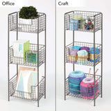 mDesign 3 Tier Vertical Standing Bathroom Shelving Unit, Decorative Metal Storage Organizer Tower Rack with 3 Basket Bins to Hold and Organize Bath Towels, Hand Soap, Toiletries - Graphite Gray