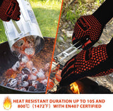 EUHOME 3 in 1 BBQ Gloves Grill Accessories with EN407 Certified Oven Mitts 1472 F° Extremely Heat Resistant Gloves, Grill Brush & BBQ Bear Claws for Men, Grill, Baking, Christmas