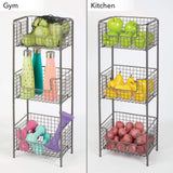 mDesign 3 Tier Vertical Standing Bathroom Shelving Unit, Decorative Metal Storage Organizer Tower Rack with 3 Basket Bins to Hold and Organize Bath Towels, Hand Soap, Toiletries - Graphite Gray