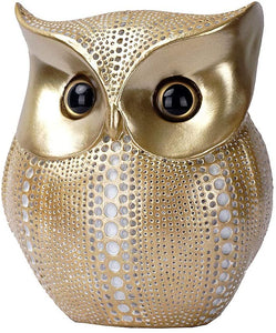 Owl Statue Decor Small Crafted Figurines for Home Decor Accents, Living Room Bedroom Office Decoration, Book Shelf TV Stand Decor - Animal Sculptures Collection BFF Gifts for Birds Lovers (Gold+white)