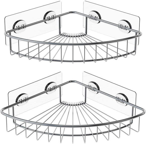 SMARTAKE 2-Pack Corner Shower Caddy, SUS304 Stainless Steel, Wall Mounted Bathroom Shelf with Adhesive, Storage Organizer for Toilet, Dorm and Kitchen (Silver)