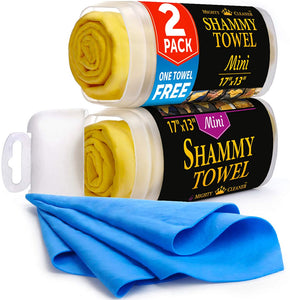 Cloth for Car - 2 Pack - Mini Car Shammy Towel (17 x 13 inches) - (Two Tubes + One Extra Chamois Towel)