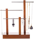 Jewelry Tree Stand Organizer, Wooden 3-Tier Table Top Hanging Jewelry Holder and Display for Necklaces, Bracelets, Bangles, Earrings and Rings, Solid Wood with Metal Tubing