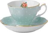 Royal Albert 8701026135 Polka Rose Formal Vintage Teacup and Saucer Boxed Set, 2 Piece