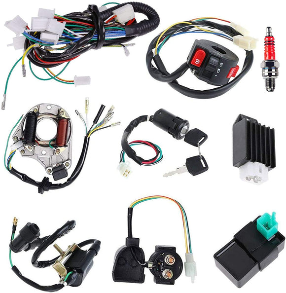 Complete Electrics Stator Coil CDI Wiring Harness Solenoid Relay Spark Plug for 4 Stroke ATV 50cc 70cc 110cc 125cc Pit Quad Dirt Bike Go Kart Scooter Moped Parts Complete Wiring Harness by TOPEMAI