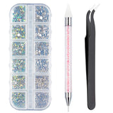 Nail Art Rhinestones Decorations Nail Stones for Nail Art Supplies and Clear Crystal Rhinestones with Pick Up Tweezer and Rhinestone Picker Dotting Pen