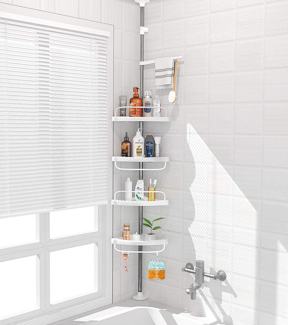 ADOVEL 4 Layer Corner Shower Caddy, Adjustable Shower Shelf, Constant Tension Stainless Steel Pole Organizer, Rustproof 3.3 to 9.8ft