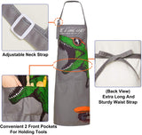 Play Tailor Kids Apron for Boys Cooking Baking Dinosaur Aprons and Chef Hat Set, Adjustable Strap with 2 Pockets, 3-12 Years, Grey