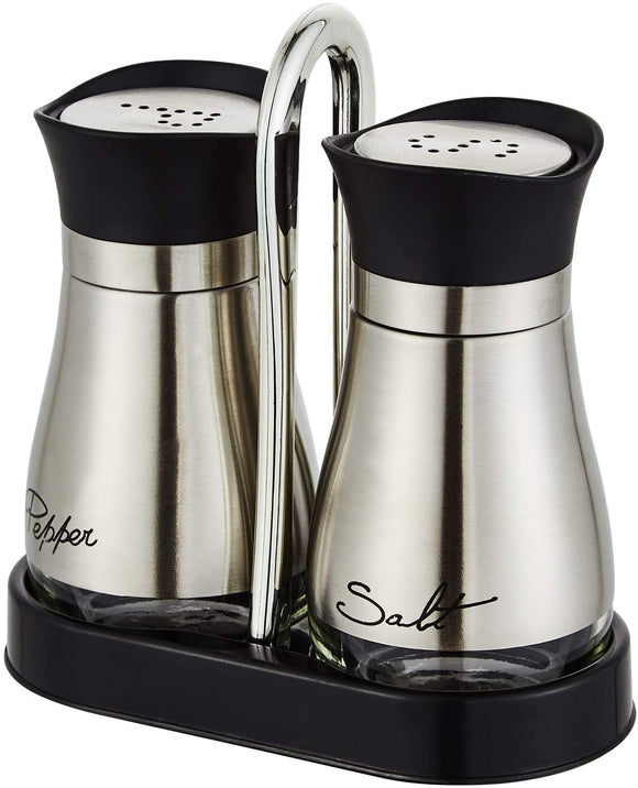 Salt and Pepper Shakers, Stainless Steel with Glass Bottle, Set of 2