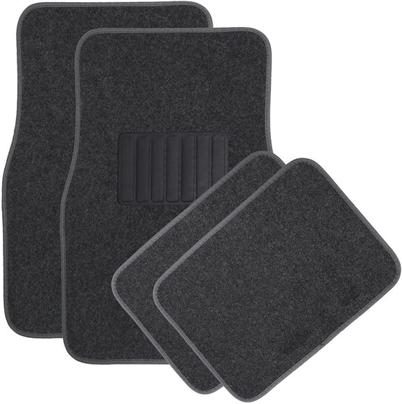 OxGord 4 Piece Luxe Carpet-Floor-Mats Set for Car - Rubber-Lined All-Weather Heavy-Duty Protection for All Vehicles, Slate Gray