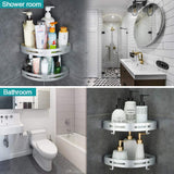 Hoomtaook Corner Caddy Bathroom Shower Shelf Wall Mounted No Drilling 2 Tier Storage Shelves Adhesive Triangle Baskets Silver Bathroom Kitchen Storage Basket