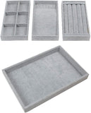 Houseables Jewelry Tray Organizer, Stackable Accessories Storage, Grey, 13.8"W x 9.5"D, 4 Pieces, Felt Earring Box, Drawer Insert, Velvet Ring Holder, Bracelet & Necklace Display, Cufflink Case