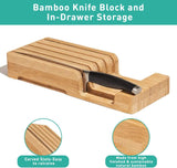 Bamboo Knife Block and In-Drawer Storage, Display Stand and Organizer, Holds to Five 8 Inch Knives, Hand Finished Sustainable Bamboo - 13.2 L x 5.2 W x 2.2 H Inches, Knives Not Included