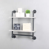 Industrial Pipe Bathroom Shelf with Towel Bar,Rustic Bathroom Shelves Wall Mounted,2 Layer Storage Wall Shelf for Kitchen,Floating Shelves,Bathroom Shelves Over Toilet,Vintage White(24inch)