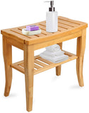 Widousy Bamboo Shower Bench Seat with Storage Shelf, Shower Chair Seat Bench Organizer for Indoor or Outdoor，Bathroom Decor