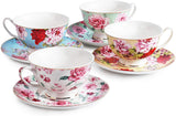 BTaT- Tea Cups, Tea Cups and Saucers Set of 4, Tea Set, Floral Tea Cups (8oz), Tea Cups and Saucers Set, Tea Set, Porcelain Tea Cups, Tea Cups for Tea Party, Rose Teacups, China Tea Cups (Bone China)