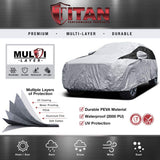 Premium Multi-Layer PEVA Mid-Size SUV Cover. Waterproof and UV Protective. Measures 206 Inches. Protective Lining, Driver-Side Zippered Opening, Tie-Down Straps