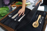 Waxed Canvas Chef Knife Bag Holds 19 Knives PLUS Knife Steel Meat Cleaver and Large Storage Compartments! Our Most Durable Professional Line Knife Carrier Includes Custom Padlock! (Bag Only) (Khaki)