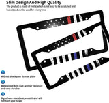 CEZEHAJI Black License Plate Frames American Flag Holder Cover Car Exterior Accessories Blue Red Personalized Aluminum Tag with 4 Holes and Screws 2 Pieces